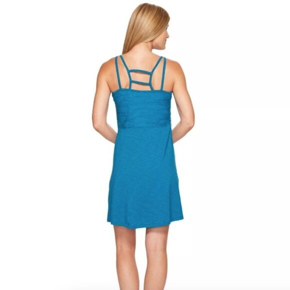 Toad&Co Size S Sambasol Dress Blue Textured Organic Cotton Strappy Sleeveless - Picture 2 of 11